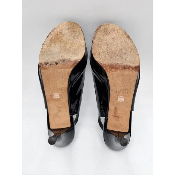 Stuart Weitzman Black Patent Leather Peep Toes Strappy Heels Women's Size 9.5 M - Picture 10 of 15